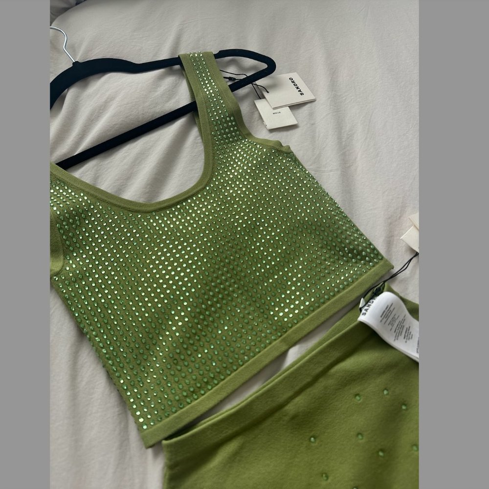 SANDRO Manray Embellished Midi Skirt and Belier Embellished Tank